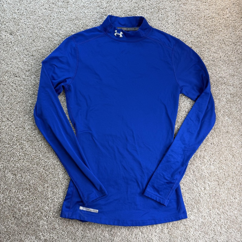 Under Armour ColdGear Shirt Womens Small Blue Mock Neck Long Sleeve Base Layer